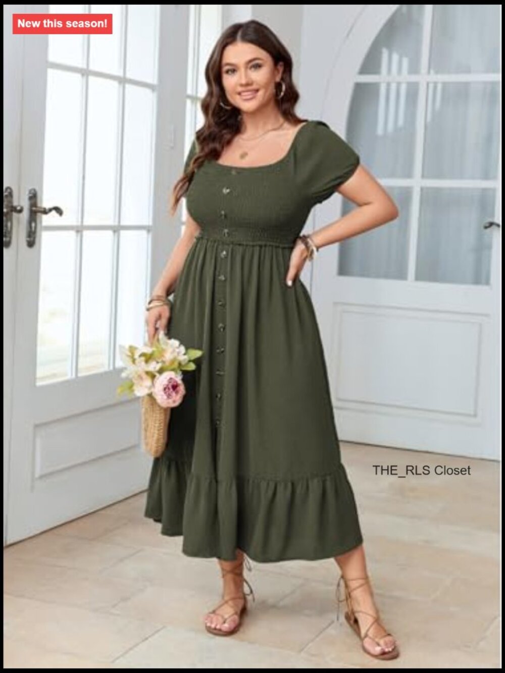 Plus Size Lightweight Blend Maxi Dress with Smocked Back and Square Neck - Picture 2 of 6